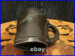Doulton Lambeth Brown Faux Leather Jug Hallmarked Sterling Silver Rim (c. 1900)