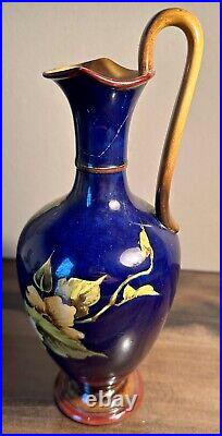 Doulton Lambeth Faience Floral Painted Jug Signed (Repaired)