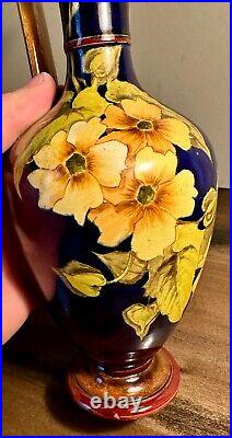 Doulton Lambeth Faience Floral Painted Jug Signed (Repaired)