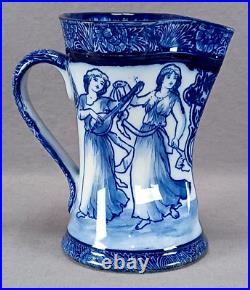 Doulton Morrisian Ware Dancing Ladies Blue & White Pitcher Circa 1903-1924