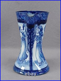 Doulton Morrisian Ware Dancing Ladies Blue & White Pitcher Circa 1903-1924