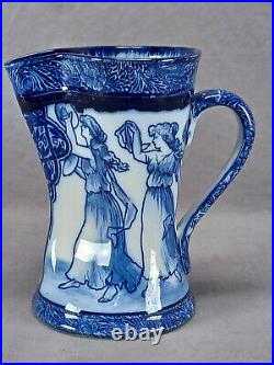 Doulton Morrisian Ware Dancing Ladies Blue & White Pitcher Circa 1903-1924