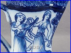 Doulton Morrisian Ware Dancing Ladies Blue & White Pitcher Circa 1903-1924