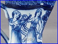 Doulton Morrisian Ware Dancing Ladies Blue & White Pitcher Circa 1903-1924