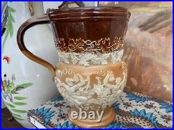English Victorian Royal Doulton Stoneware Jug Pitcher C1890 Bacchus Theme