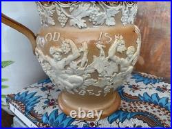 English Victorian Royal Doulton Stoneware Jug Pitcher C1890 Bacchus Theme