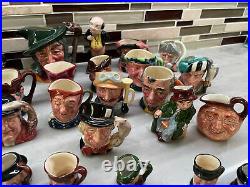 Huge Lot of Over 40 Royal Doulton Toby Character Jugs, Large, Small, and Mini