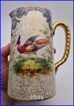 LARGE ROYAL DOULTON SIGNED E PERCY LYTON EXOTIC BIRD JUG c. 1920's PERFECT