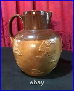 Large Vintage Antique Royal Doulton Lambeth 9 Stoneware Pottery Pitcher