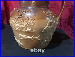 Large Vintage Antique Royal Doulton Lambeth Stoneware Pottery Pitcher W LID