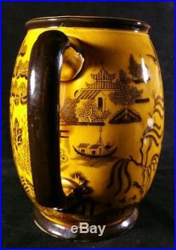 Lg Antique Royal Doulton Jug Or Pitcher Mustard Black Willow Pattern 6x8.5 EXC