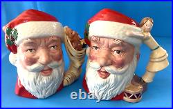 Lot of 2 Large Royal Doulton Christmas Holiday Santa Toby Jugs D6668, D6690 EUC