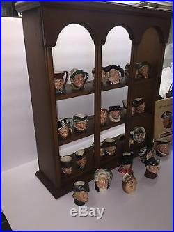 Mini Royal Doulton Toby Jug Lot With Cherry Wood Display Shelf, 25 Characters