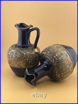 Pair Of 7 Royal Doulton Lambeth Slaters Patent-Tapestry-Handled Ewer Pitcher