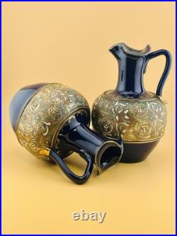 Pair Of 7 Royal Doulton Lambeth Slaters Patent-Tapestry-Handled Ewer Pitcher