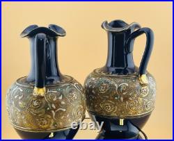 Pair Of 7 Royal Doulton Lambeth Slaters Patent-Tapestry-Handled Ewer Pitcher