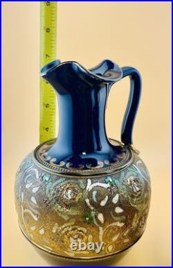 Pair Of 7 Royal Doulton Lambeth Slaters Patent-Tapestry-Handled Ewer Pitcher