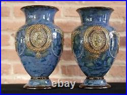 Pair Of Antique Royal Doulton Art Nouveau Influence Vases #7114