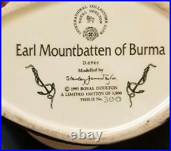 RARE Earl Mountbatten D6944 Large 7 Royal Doulton Character Jug. LTD ed