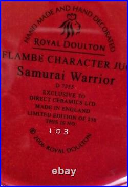 RARE Royal Doulton 2 SAMURAI jugs Flambe and Regular. Large. LTD ed. D 7257. D 7255