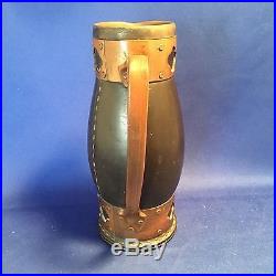 RARE Royal Doulton Copper Ware and Leather Water Jug with Sterling Rim