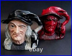 RARE Royal Doulton set of 2 WITCH jugs, Flambe and Regular. Large. D 7239. D 6893