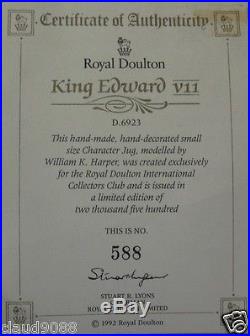 Royal Doulton King Edward V11 Toby Jug D6923 Mint In Box Ltd Ed 2500