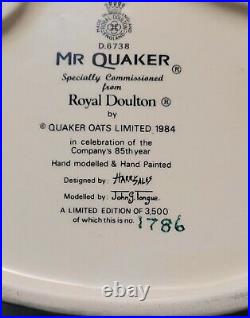 ROYAL DOULTON jug MR. QUAKER. D 6738. 7. LTD edition of 3500. Perfect
