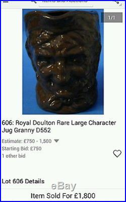 Rare Royal Doulton D552 Granny Dark Brown Glaze Large Character Jug