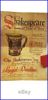 Rare Royal Doulton Embossed Jug'The Shakespeare Jug