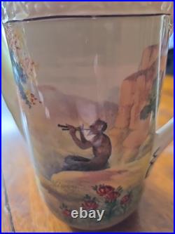 Rare antique Royal Doulton pitcher jug scenic landscape faun demon / devil scene