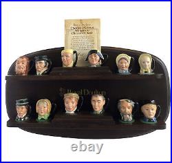 Royal Doulton 12 Miniature Charles Dickens Hand Painted Jugs Display Stand