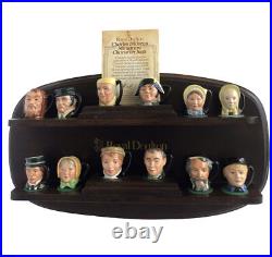 Royal Doulton 12 Miniature Tiny Charles Dickens Hand Painted Jugs Display Stand