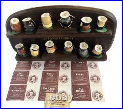 Royal Doulton 12 Miniature Tiny Charles Dickens Hand Painted Jugs Display Stand