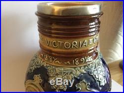 Royal Doulton 1897 Queen Victoria Diamond Jubilee Stoneware Jug Silver Topped