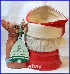 Royal Doulton 1982 Santa Claus Toby Jug Reindeer Handle Mug Large D6675 with Tag