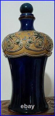 Royal Doulton Art Deco Whiskey Jug-cobalt blue with tan floral decor (1901-1922)