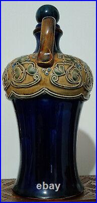 Royal Doulton Art Deco Whiskey Jug-cobalt blue with tan floral decor (1901-1922)