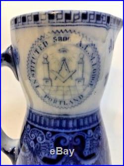Royal Doulton Blue And White Masonic Jug Lodge No. 17 Portland Maine 1806-1906