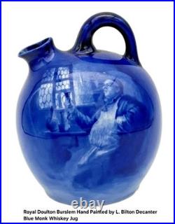 Royal Doulton Burslem Hand Painted by L. Bilton Decanter Blue Monk Whiskey Jug