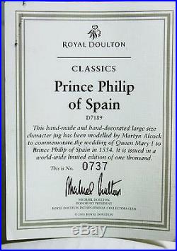 Royal Doulton Character Jug Prince Philip Of Spain D7189 Box & COA Limited 737