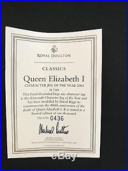 Royal Doulton Character Jug -RARE Queen Elizabeth I D7180/Classics- COA 436/1000