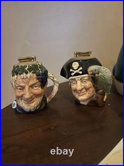 Royal Doulton Character Jug Set-Bacchus 1958 & Long John Silver 1951-Rare Pewter