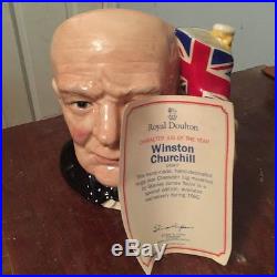 Royal Doulton D6907 Winston Churchill Toby Character Jug Bulldog Union Jack 1992