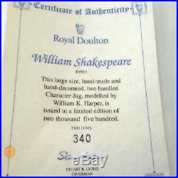 Royal Doulton D6933 WILLIAM SHAKESPEARE Large Character Jug Ltd Edition of 2500