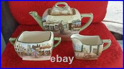 Royal Doulton Dickens ware Large Tea Pot, Sugar Bowl & Milk Jug