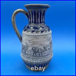 Royal Doulton England Hannah Barlow Lambeth Stoneware Pitcher With Goats