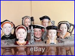 Royal Doulton England King Henry VIII And His Six Wives Large Toby Jugs 7 Pcs