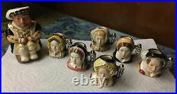 Royal Doulton HM King Henry VIII & His SIX/VI Wives Tiny Character Jugs+Stand