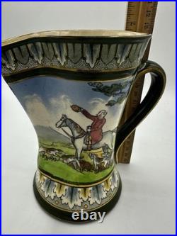 Royal Doulton Hunting Scene Pitcher Jug 6.75 Fox Hunt Rider & Hounds c. 1910